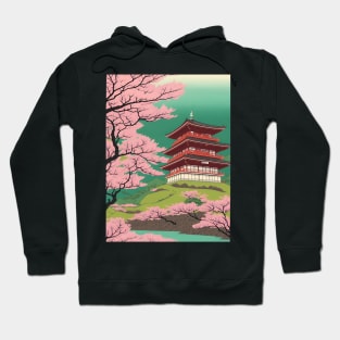 Ukiyo-e Japanese Art - Omuro Pagoda and Cherry Blossoms Hoodie